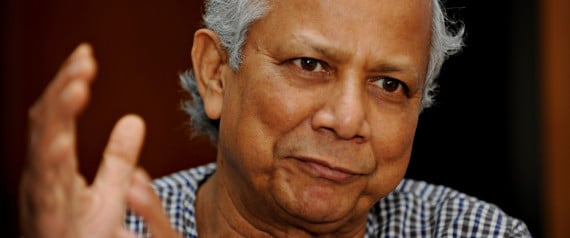 To go with Finance-banking-Bangladesh-Nobel-Yunus,INTERVIEW by Julie Clothier  Nobel laureate Muhammed Yunus gestures during an interview with AFP at his office in Dhaka on October 11, 2009. Bangladesh's 