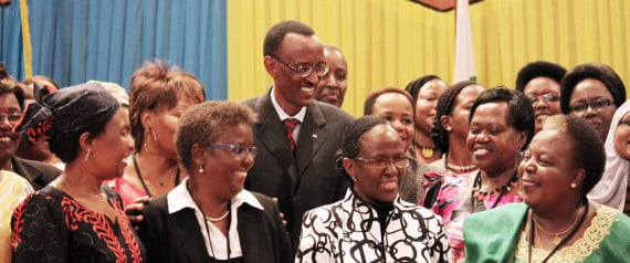 WITH STORY RWANDA GENOCIDE POLITICS - In this photo of Monday, May, 17 , 2010, Rwandan President Paul Kagame, centre, takes part in a group photo at a conference on the role of women at the nation's parliament, Rwandan officials say the country's parliament has a higher percentage of women than any other parliament in the world. More than 50 percent of the parliament's lower house are women. (AP Photo/ Jason Straziuso)