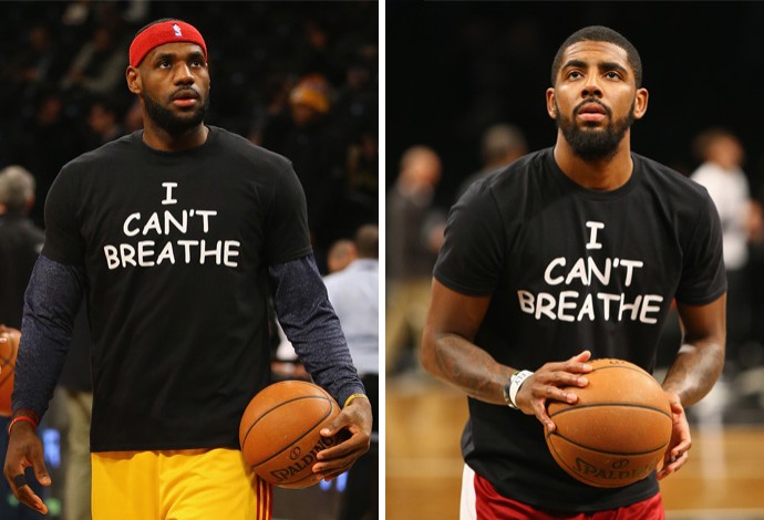 LeBron James ao lado de Kyrie Irving antes do jogo contra o Brooklyn Nets (Foto: Getty Images)