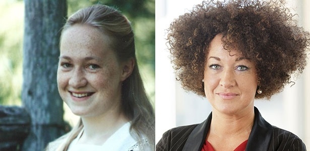 Rachel Dolezal, quando era criança, em foto divulgada por sua mãe, e atualmente