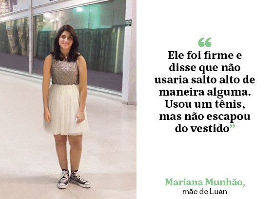 Luan Munhão, durante a formatura do 9º ano do colégio. Recusou-se a usar salto alto, mas foi submetido a uma pressão familiar para usar vestido (Foto: Arquivo pessoal)