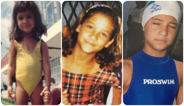 Fotos de Joanna na infância, quando se dedicava à natação e teve o primeiro contato com o treinador
