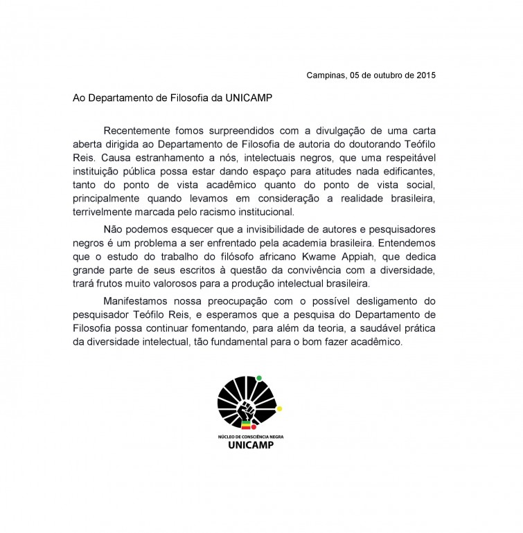 Carta aberta ao Departamento de Filosofia da UNICAMP