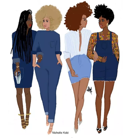 Ilustração com quatro mulheres negras