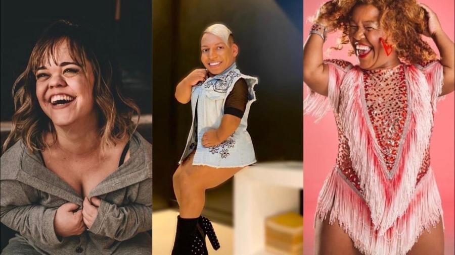 A atriz Juliana Caldas, o humorista Tokinho e a passista da Viradouro Vivi de Assis