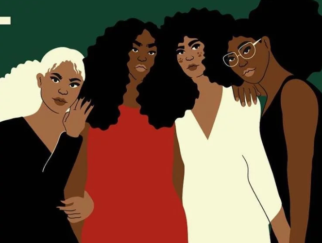 Ilustração de 4 mulheres negras juntas