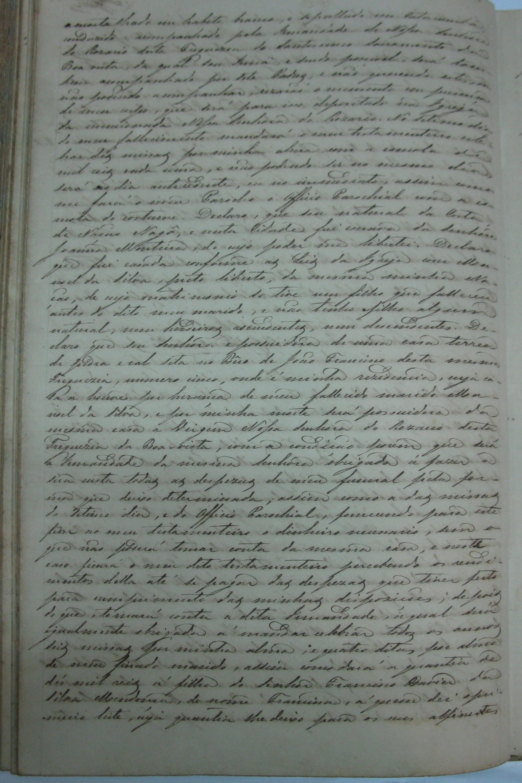 Registro de Testamento de Antônia Monteiro (fotografia de Valéria Costa)